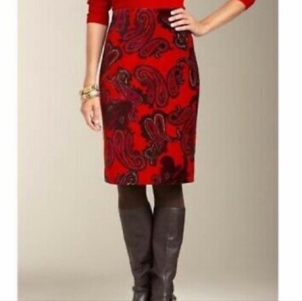 Talbots Burnt Orange Velvet Paisly Pencil Skirt
